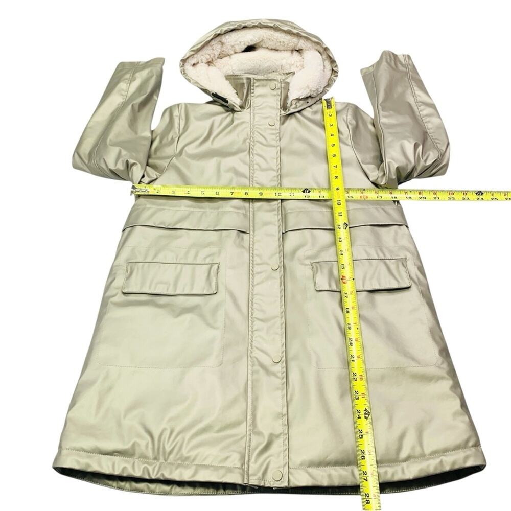 Zara Kids Matte Gold Rubberized Hooded Raincoat Parka Jacket 11 12 Sherpa Fleece - Picture 5 of 9